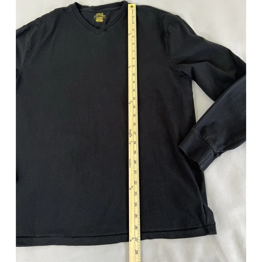 Polo Ralph Lauren Black V-Neck T-shirt Men Adult Large Long Sleeve Red Pony Logo